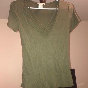 Army green cutout shirt